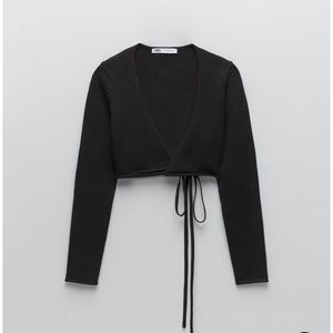 Zara Black Wrap Knit Crop Top Size Small